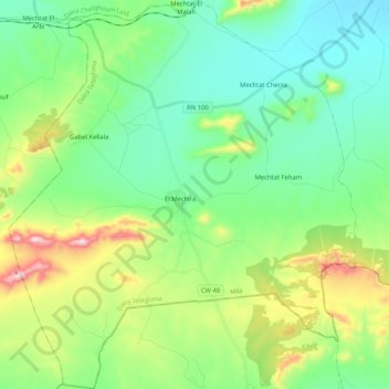 Topografische Karte M'Chira ⵎⵛⵉⵔⴰ المشيرة, Höhe, Relief