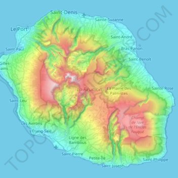 Topografische Karte Académie de la Réunion, Höhe, Relief