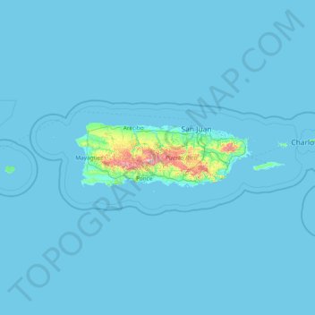 Topografische Karte Puerto Rico, Höhe, Relief