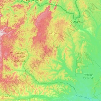 Topografische Karte District de Mokeko, Höhe, Relief