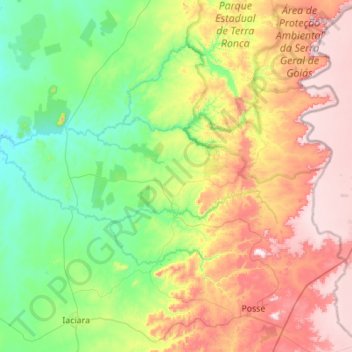 Topografische Karte Guarani de Goiás, Höhe, Relief