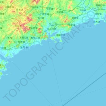 Topografische Karte 乳山市, Höhe, Relief