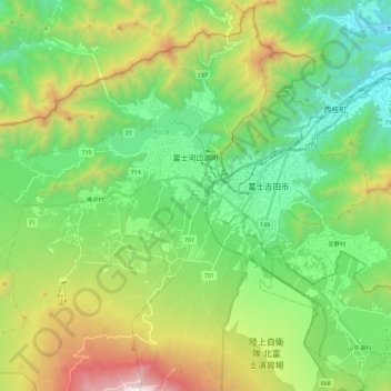 Topografische Karte Fujikawaguchiko, Höhe, Relief