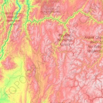 Topografische Karte Payette National Forest, Höhe, Relief