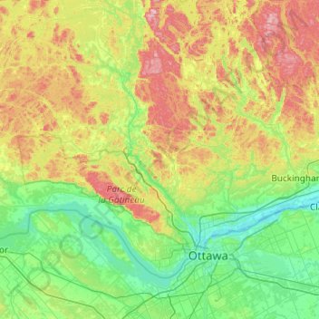 Topografische Karte Les Collines-de-l'Outaouais, Höhe, Relief