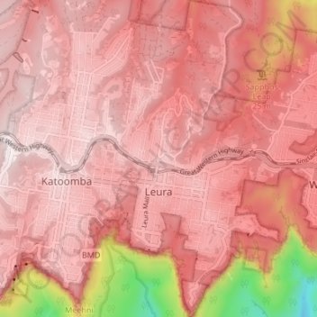 Topografische Karte Leura, Höhe, Relief
