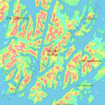 Topografische Karte Isla Vidal Gormaz, Höhe, Relief