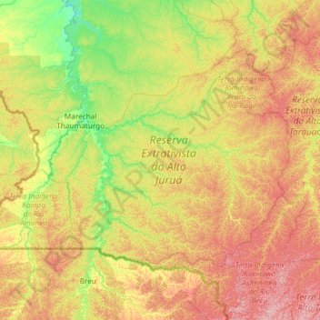 Topografische Karte Marechal Thaumaturgo, Höhe, Relief