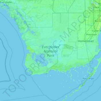 Topografische Karte Everglades-Nationalpark, Höhe, Relief