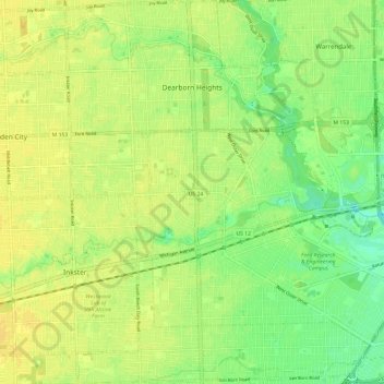 Topografische Karte Dearborn Heights, Höhe, Relief