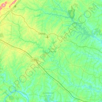 Topografische Karte Louisa County, Höhe, Relief
