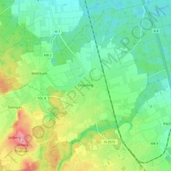 Topografische Karte Otterfing, Höhe, Relief