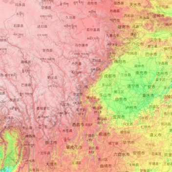 Topografische Karte Sichuan, Höhe, Relief