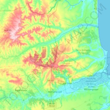 Topografische Karte Mamanguape, Höhe, Relief