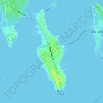 Topografische Karte City Island, Höhe, Relief