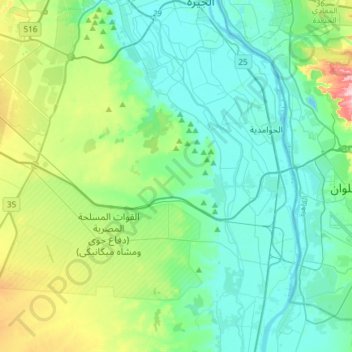 Topografische Karte Memphis et sa nécropole – les zones des pyramides de Guizeh à Dahchour, Höhe, Relief