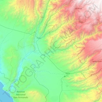 Topografische Karte Zona de Reserva Arqueológica de Linhas de Nasca e Geoglifos, Höhe, Relief