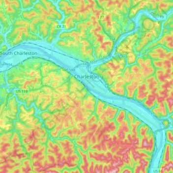 Topografische Karte Charleston, Höhe, Relief