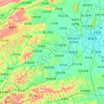 Topografische Karte 桃源县, Höhe, Relief