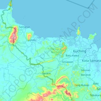 Topografische Karte Kuching Division, Höhe, Relief