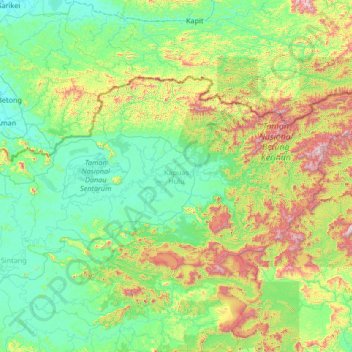 Topografische Karte Kapuas Hulu, Höhe, Relief