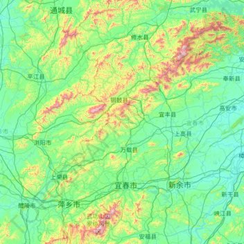 Topografische Karte Yichun, Höhe, Relief