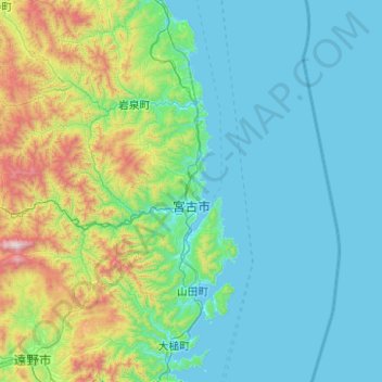 Topografische Karte Miyako, Höhe, Relief