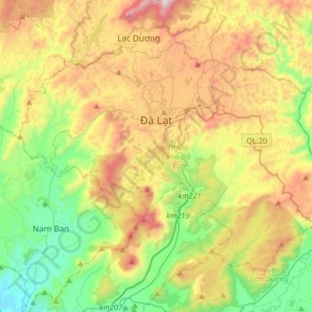 Topografische Karte Dalat, Höhe, Relief