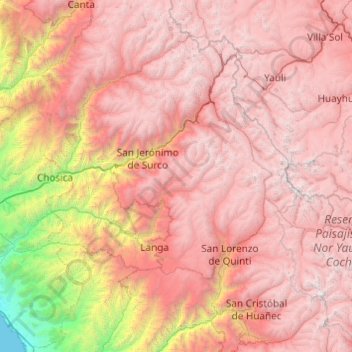Topografische Karte Huarochirí, Höhe, Relief