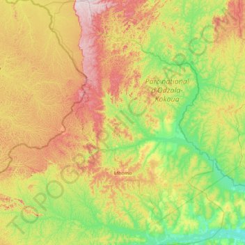 Topografische Karte Mbomo, Höhe, Relief