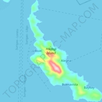 Topografische Karte Hikdop Island, Höhe, Relief