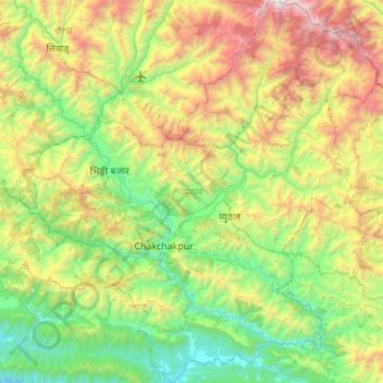Topografische Karte Pyuthan, Höhe, Relief