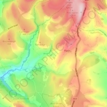 Topografische Karte Quarnford, Höhe, Relief