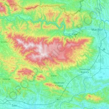 Topografische Karte Bachergebirge, Höhe, Relief