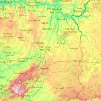Topografische Karte Guarda, Höhe, Relief