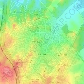 Topografische Karte Sderot, Höhe, Relief