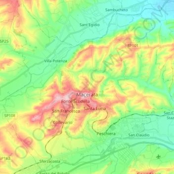 Topografische Karte Macerata, Höhe, Relief