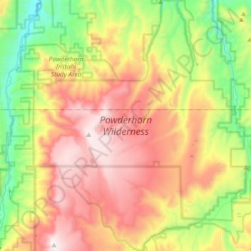Topografische Karte Powderhorn Wilderness Area, Höhe, Relief