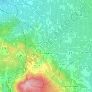 Topografische Karte Rochegude, Höhe, Relief
