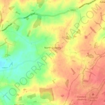 Topografische Karte North Crawley, Höhe, Relief