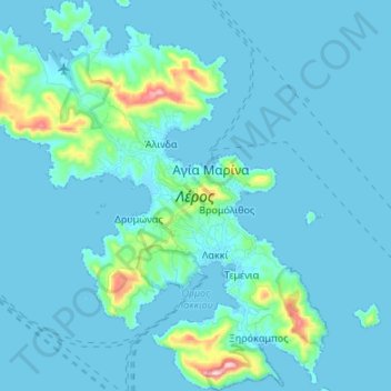 Topografische Karte Leros, Höhe, Relief