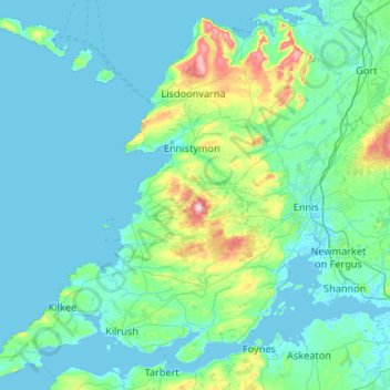 Topografische Karte West Clare Municipal District, Höhe, Relief