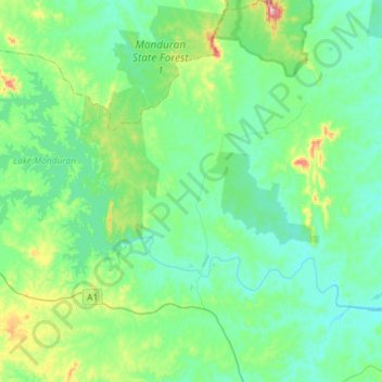 Topografische Karte Monduran, Höhe, Relief