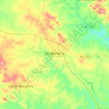 Topografische Karte Arapiraca, Höhe, Relief