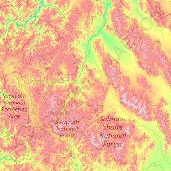 Topografische Karte Custer County, Höhe, Relief