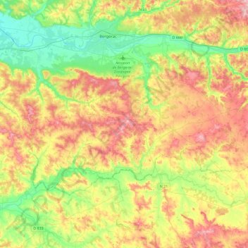 Topografische Karte Sud-Bergeracois, Höhe, Relief