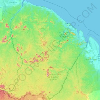 Topografische Karte Französisch-Guayana, Höhe, Relief
