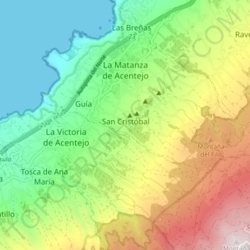 Topografische Karte La Matanza de Acentejo, Höhe, Relief