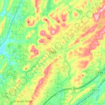 Topografische Karte Clay, Höhe, Relief