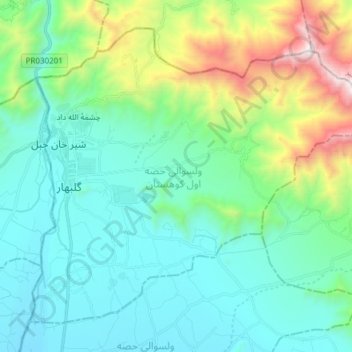 Topografische Karte Hesa Awal Kohistan, Höhe, Relief